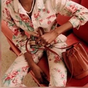 Sezane Tonino Floral Printed Button front Trouser Pants-Sz 4